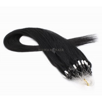 Rovné micro ring vlasy 50cm - černá