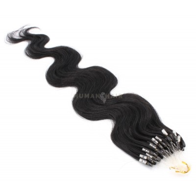 Vlnité micro ring vlasy 50cm - černá
