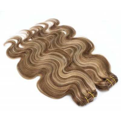 Deluxe vlnitý clip in set 50cm 200g - tmavý melír