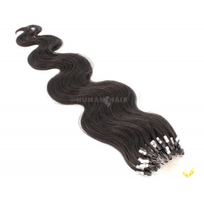 Vlnité micro ring vlasy 50cm - přírodní černá