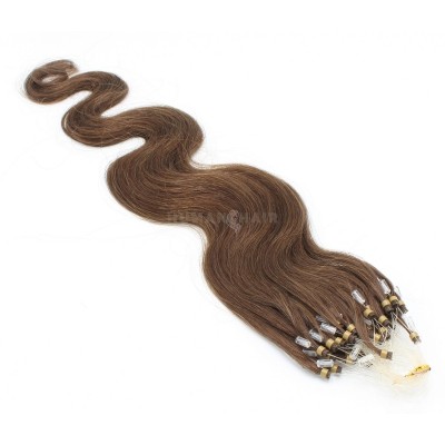 Vlnité micro ring vlasy 60cm - světlejší hnědá 