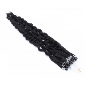 Kudrnaté micro ring vlasy 60cm - černá