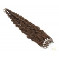 Kudrnaté micro ring vlasy 60cm - středně hnědá